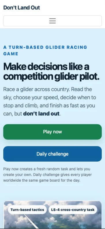 Don't Land Out website on mobile
