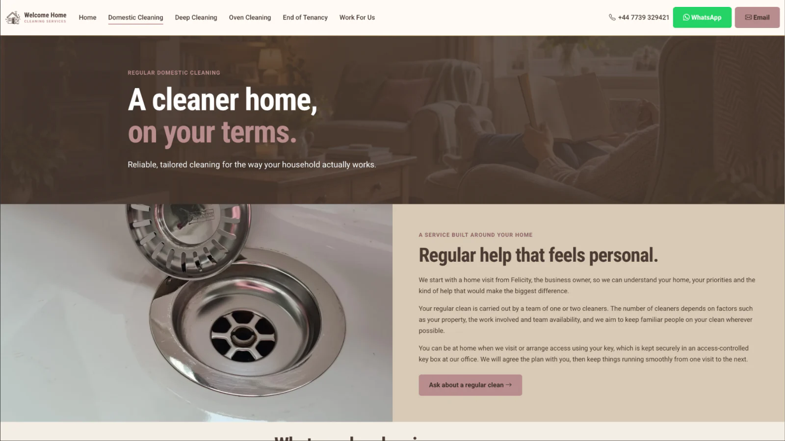 Welcome Home Cleaning website on desktop